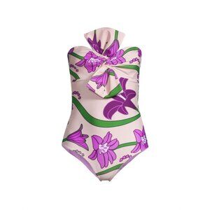 Juan De Dios Malaga One Piece Swimsuit Violet Flowers Womens Size 0 XS